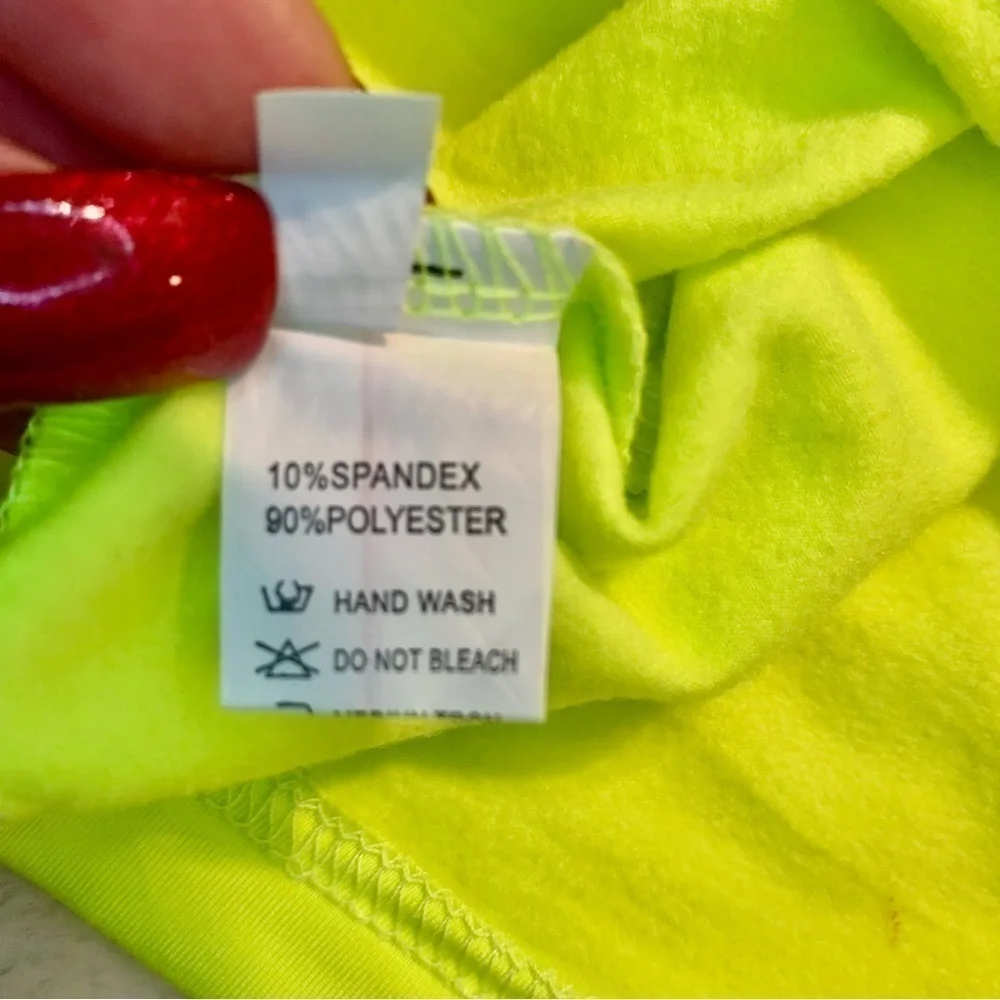 NEW 2-Pce Set Small Neon Yellow Bike Shorts & Short-Sleeve Top Back Zip Stretch